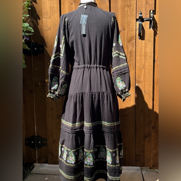 Secret Mission Felicia Maxi Dress Black with Paisley Embroidery Size M NWT - Picture 2 of 10